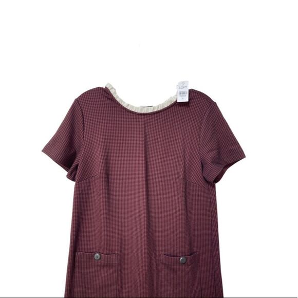 NWT Ann Taylor LOFT Red Petite Shift 6 Contrast Trim Ruffled-neck DRESS - Picture 3 of 8